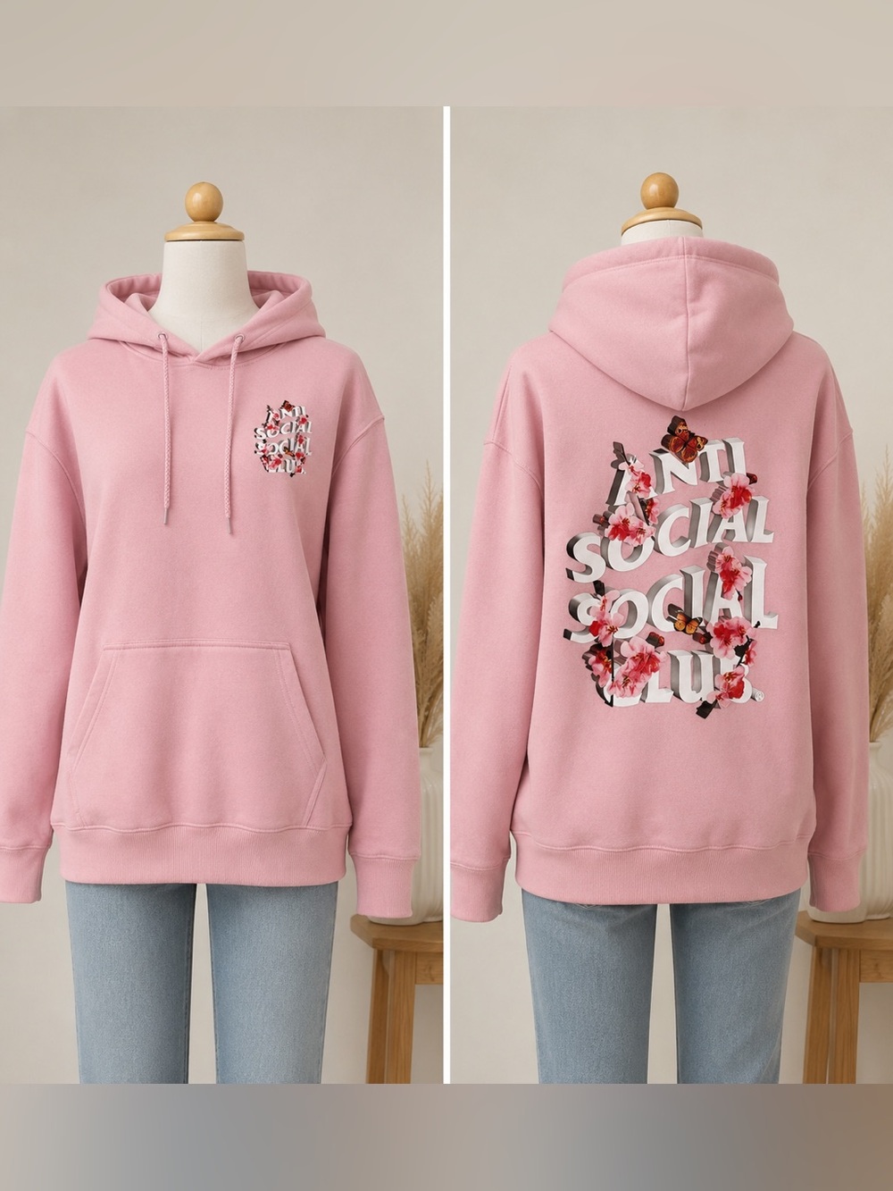 Anti Social Social Club Pink Floral Graphic Crewneck Hoodie